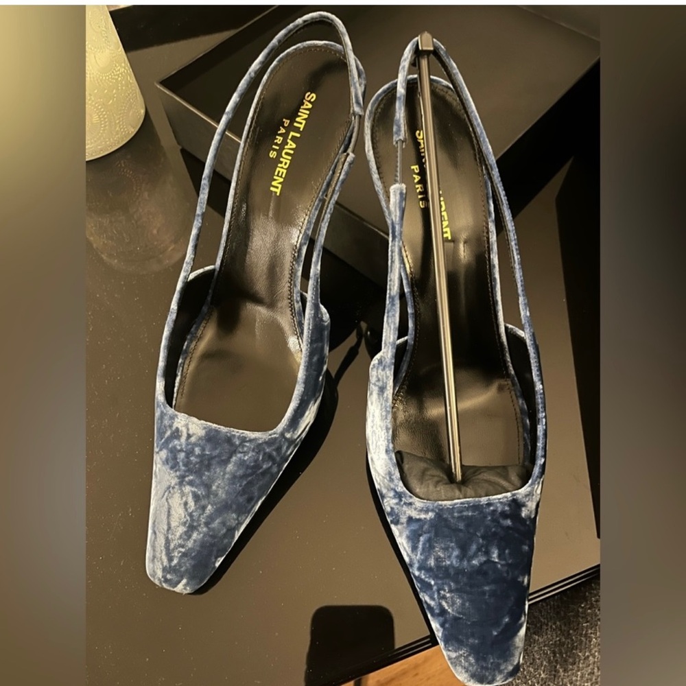 Saint Laurent blue velvet heels